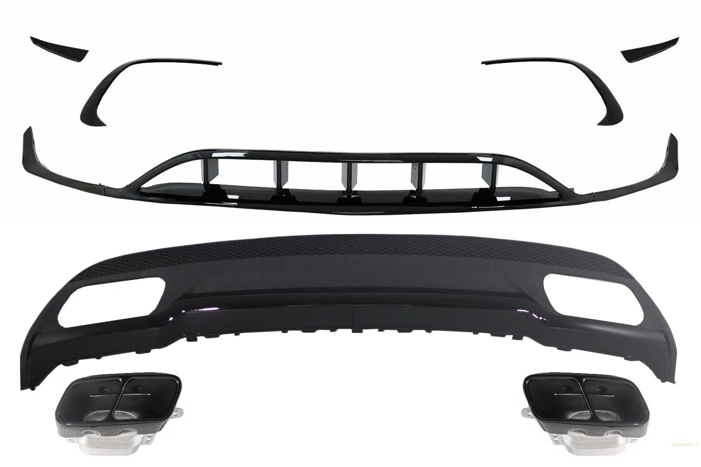 Heckdiffusor & Endrohre Endrohr Mit Splitter Finnen Aero Passend Für Mercedes A-Klasse W176 (2015-2018) Sport Pack All Black KITT