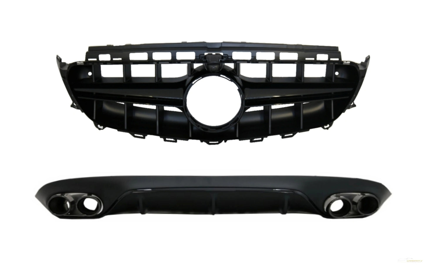 Heckdiffusor & Endrohre Und Mittelgitter Passend Für Mercedes E-Klasse C238 A238 AMG Sport Line (2016+) E53 GT-R Design Ganz In Schwarz KITT