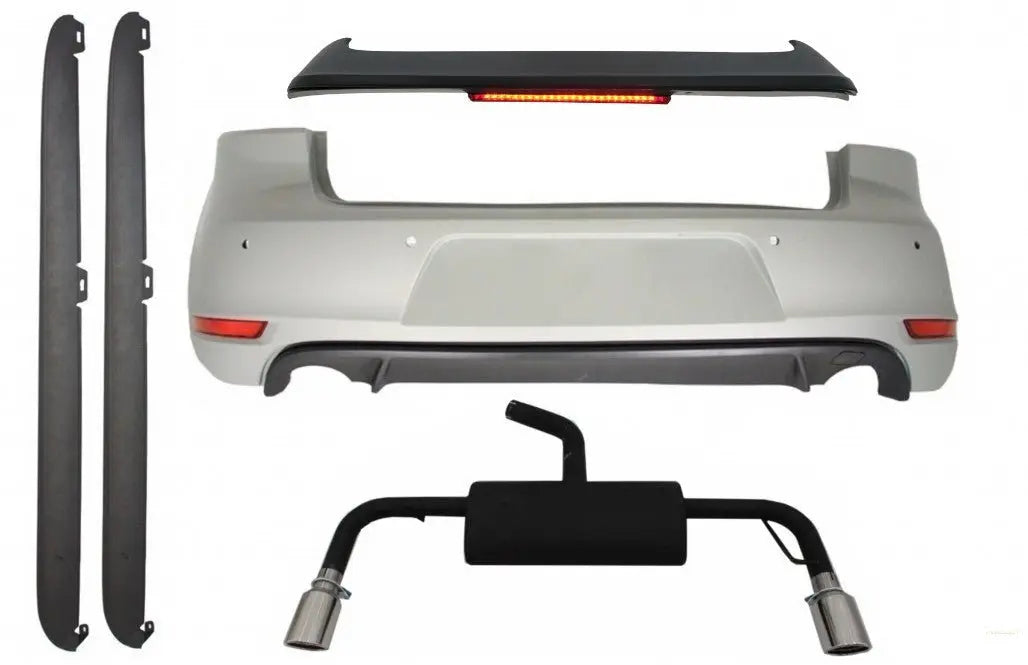 Heckschürze Dachspoiler Mit LED Bremslicht Passend Für VW Golf 6 VI (2008-2012) Auspuffanlage Und Seitenschweller GTI Design KITT