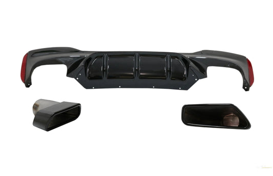 Heckschürze Diffusor Mit Endschalldämpfer Schwarz Passend Für BMW 5er G30 G31 Limousine Touring (2017) M5 Design KITT