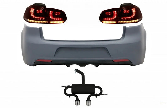 Heckschürze Mit Abgasanlage Und Rückleuchten Voll-LED Passend Für VW Golf VI (2008-2013) R20 Design Dynamisches Sequentielles Blinklicht KITT