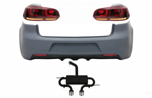 Heckschürze Mit Auspuffanlage Und Rückleuchten Full LED Passend Für VW Golf 6 VI R20 Design Red Cherry Mit Sequentiellen Dynamischen Blinkern KITT