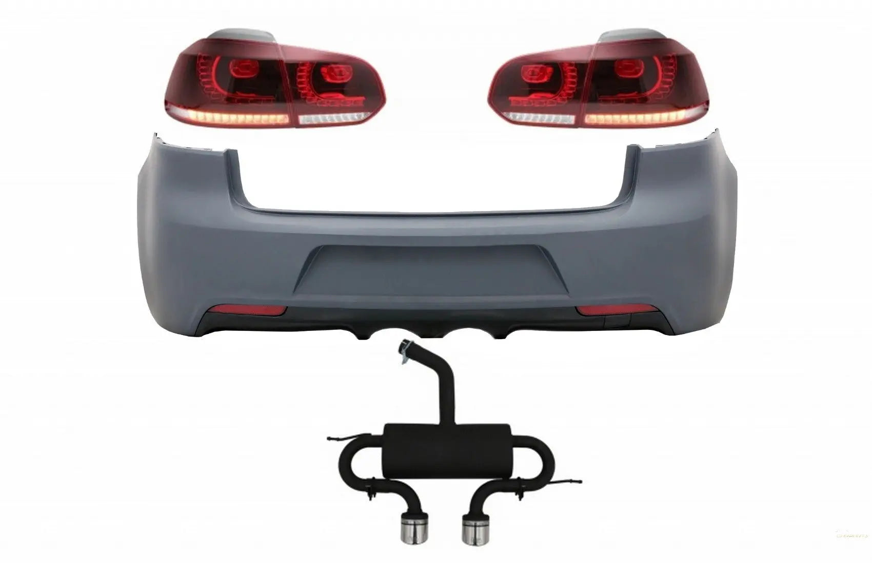 Heckschürze Mit Auspuffanlage Und Rückleuchten Voll-LED Passend Für VW Golf VI (2008-2013) R20 Design Kirschrot (LHD Und RHD) KITT