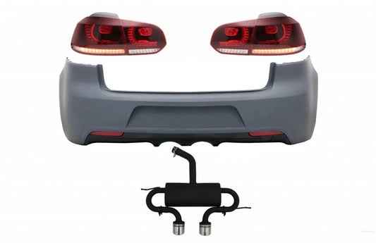 Heckschürze Mit Auspuffanlage Und Rückleuchten Voll-LED Passend Für VW Golf VI (2008-2013) R20 Design Kirschrot (LHD Und RHD) KITT