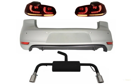 Heckschürze Passend Für VW Golf 6 VI (2008-2012) Mit Kompletter Abgasanlage Und Rückleuchten Voll LED Dynamisches Sequentielles Blinklicht GTI Design KITT