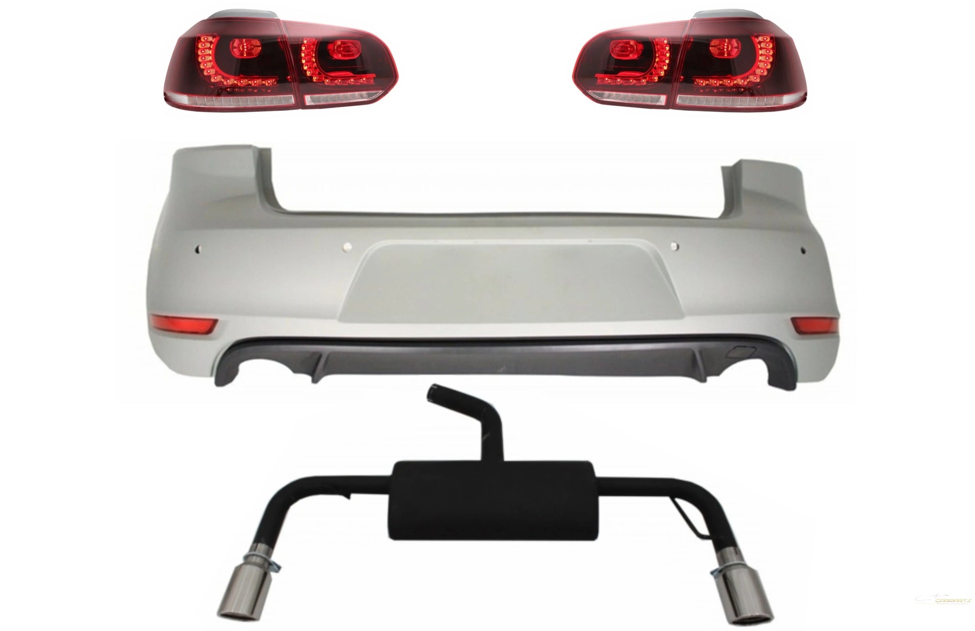 Heckschürze Passend Für VW Golf 6 VI (2008-2012) Mit Kompletter Auspuffanlage Und Rückleuchten Full-LED Cherry Red GTI Design KITT