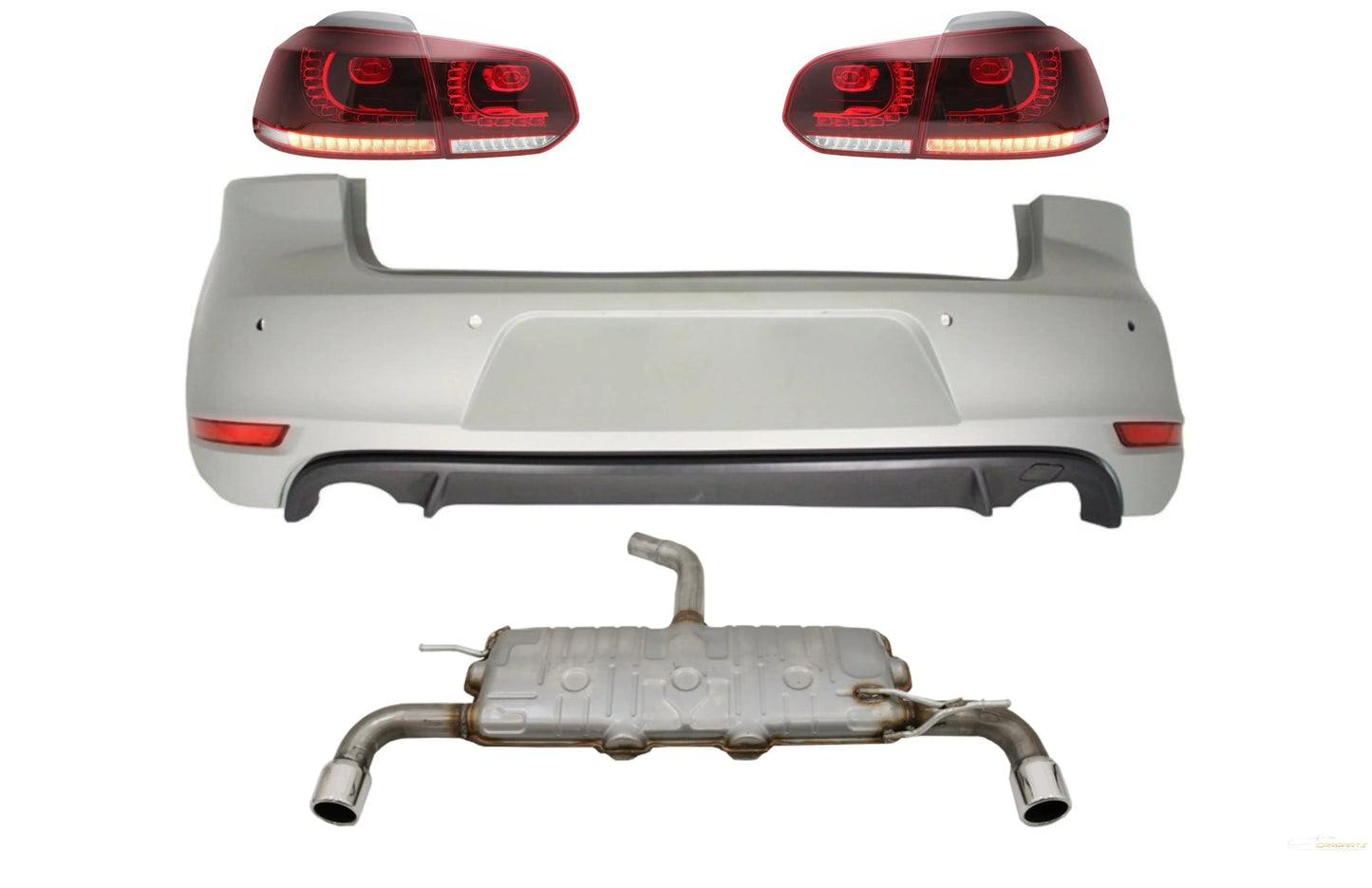 Heckschürze Passend Für VW Golf 6 VI (2008-2012) Mit Kompletter Auspuffanlage Und Rückleuchten Full-LED Cherry Red GTI Design KITT