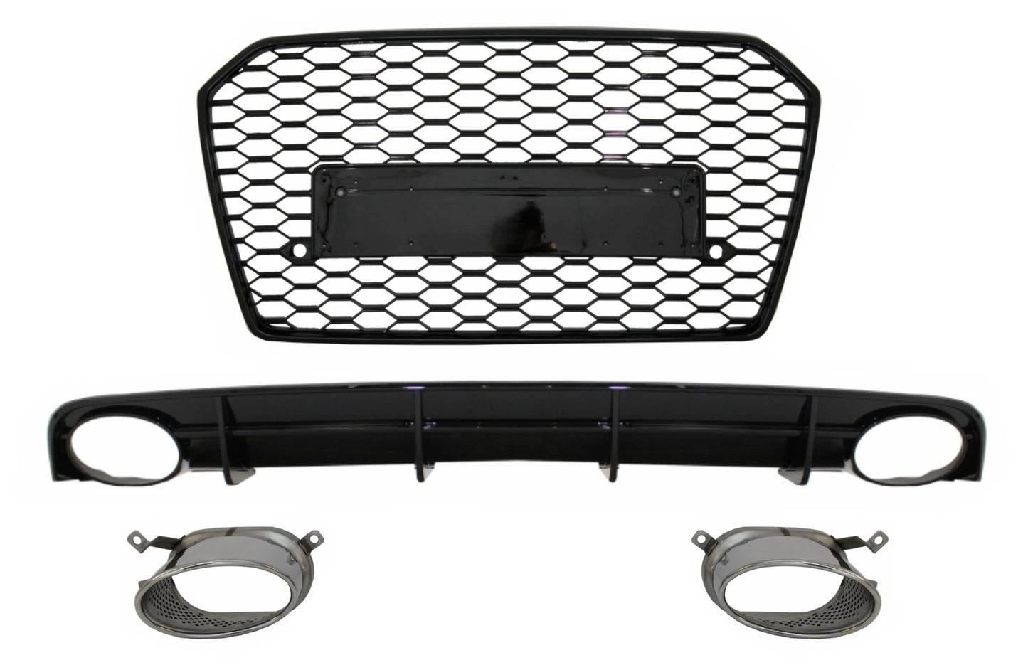 Heckschürze Volant Diffusor Und Endrohre Für Audi A6 4G Facelift (2015-2018) Mit Frontgrill RS6 Design Schwarz Nur S-Line Stoßstange KITT