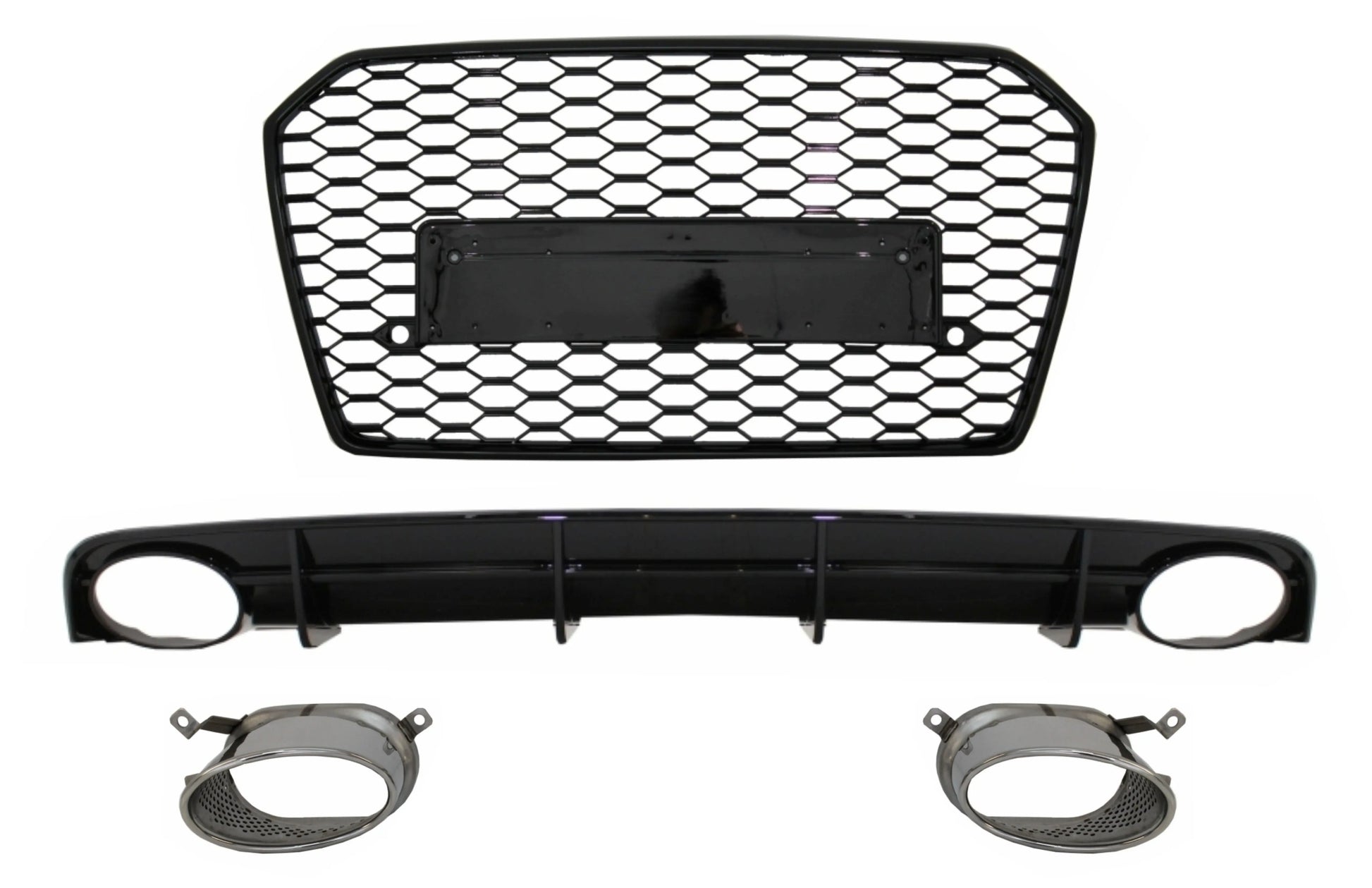 Heckschürze Volant Diffusor Und Endrohre Für Audi A6 4G Facelift (2015-2018) Mit Frontgrill RS6 Design Schwarz Nur S-Line Stoßstange KITT