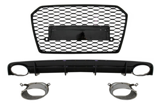 Heckschürze Volant Diffusor Und Endrohre Für Audi A6 4G Facelift (2015-2018) Mit Frontgrill RS6 Design Schwarz Nur S-Line Stoßstange KITT