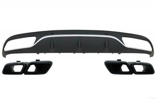 Heckschürzendiffusor Mit Schwarzen Auspuffendrohren Passend Für Mercedes C-Klasse C205 A205 Coupé Cabriolet (2014-2019) C63 Design KITT