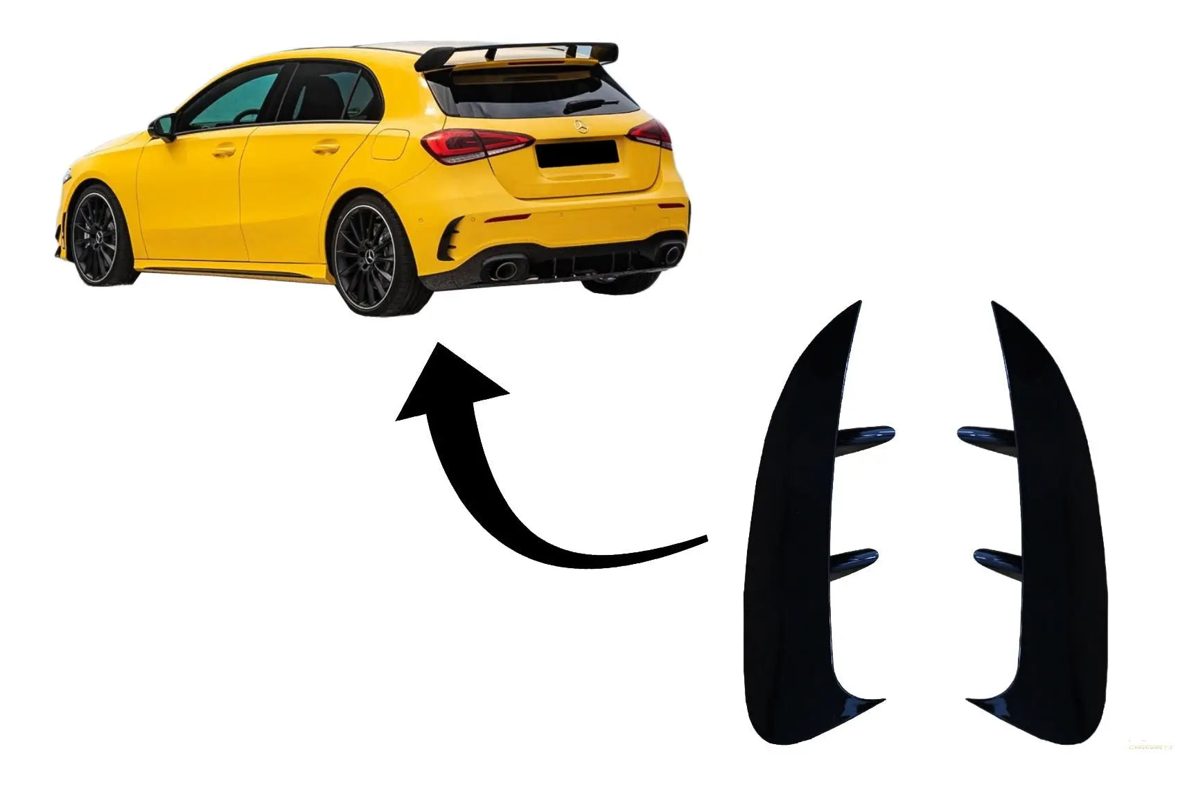 Heckschürzenklappen Flics Seitenfinnen Passend Für Mercedes A-Klasse W177 (04.2018) Fließheck A35 Design Black Edition KITT