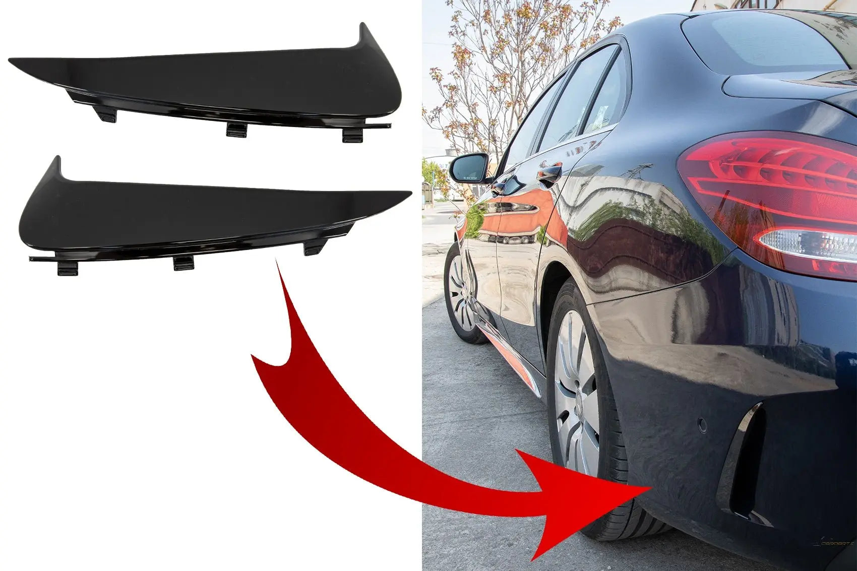 Heckschürzenklappen Seitenfinnen Flics Passend Für Mercedes C-Klasse W205 (2014-2020) Piano Black KITT