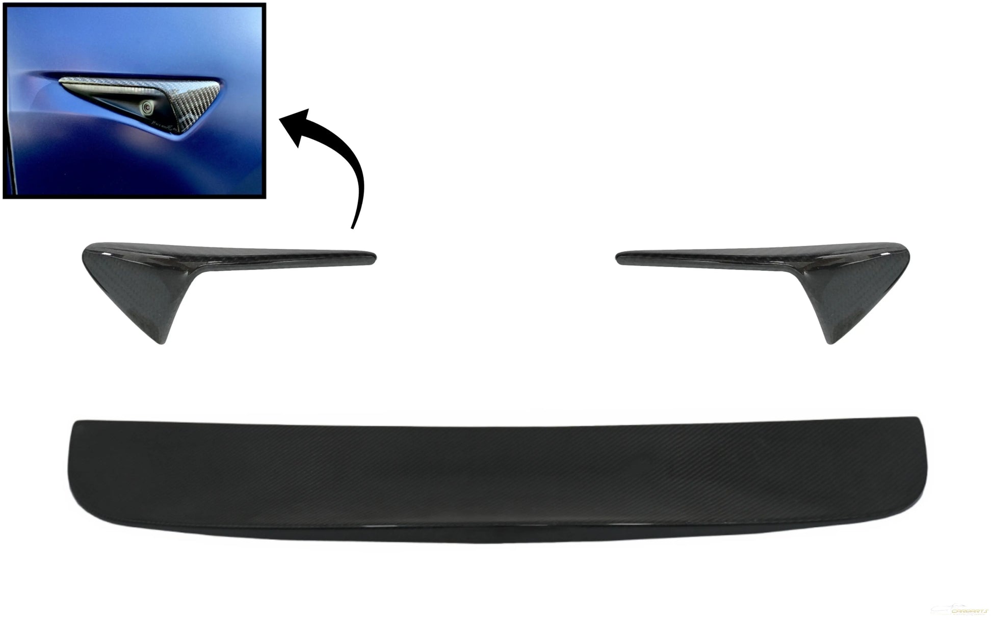 Heckspoileraufsatz Kotflügel Und Blinkerabdeckungen Seitenmarkierungen Mit Autopilot 2 Oder Höher Passend Für Tesla Modell X (10.2016) Echtcarbon KITT