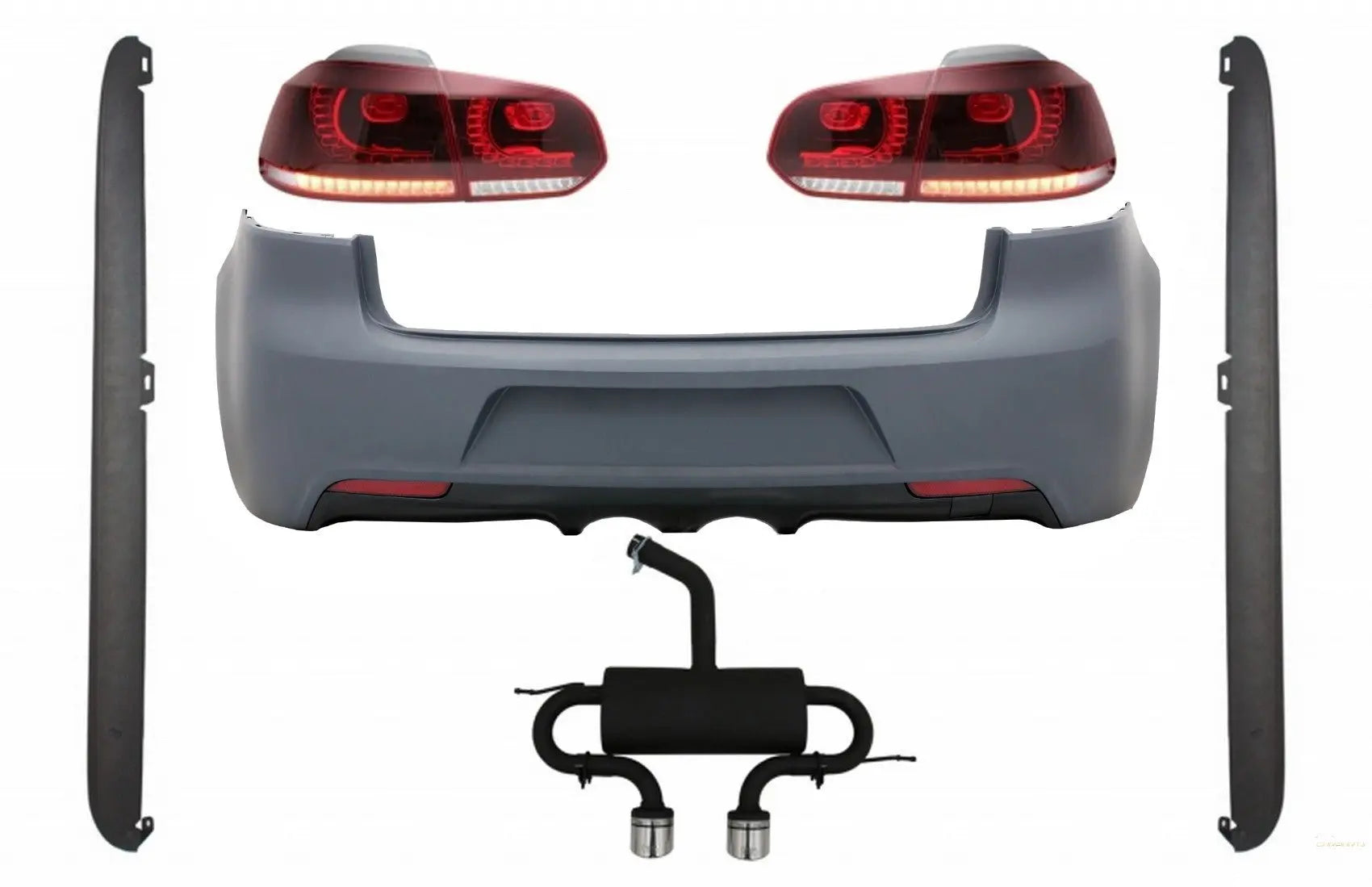Heckstoßstange Mit Auspuffanlage Passend Für VW Golf VI (2008-2013) R20 Design Rückleuchten Full LED Cherry Red (LHD Und RHD) Und Seitenschweller KITT