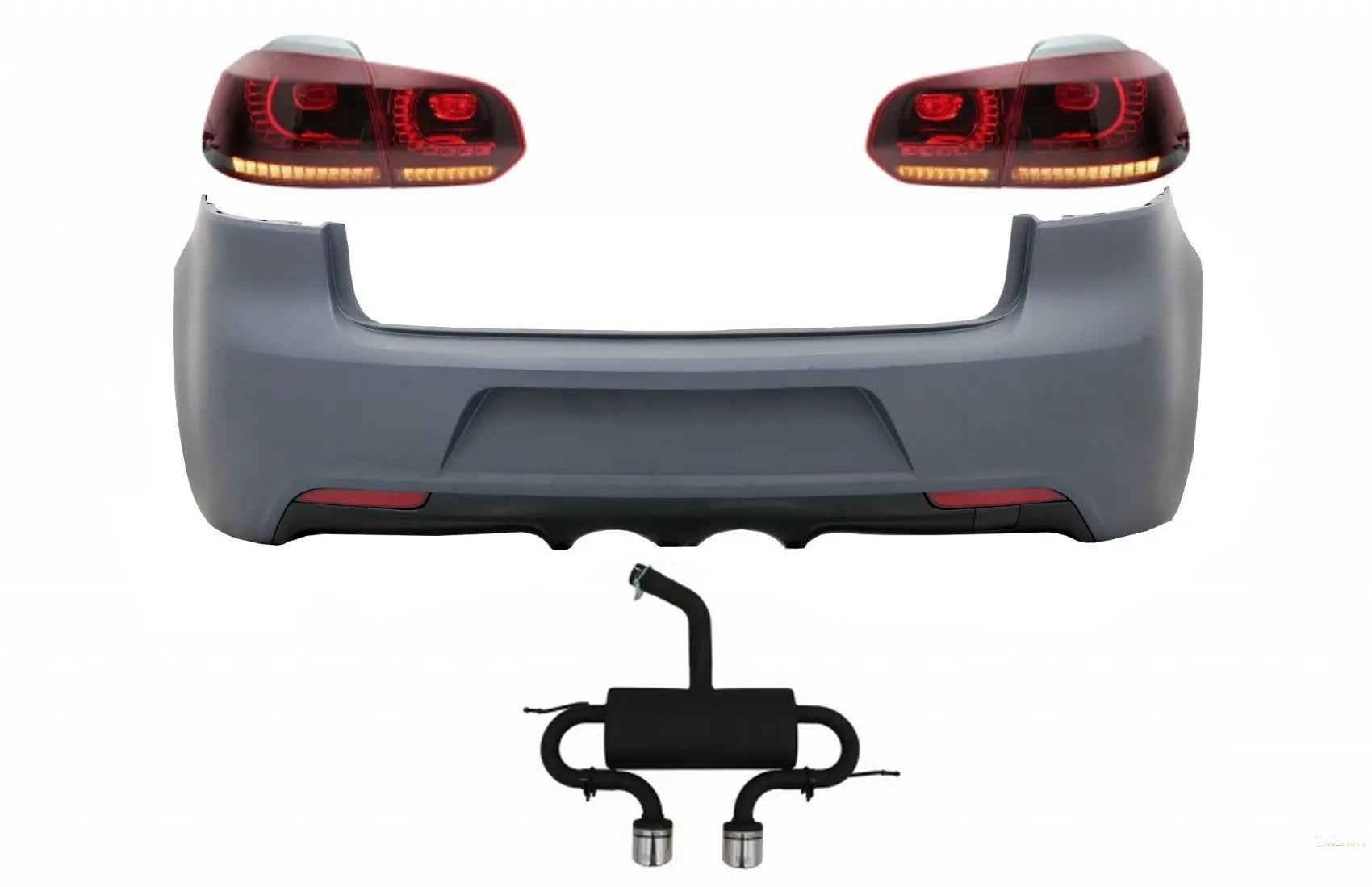 Heckstoßstange Mit Auspuffanlage Und Rückleuchten Voll-LED-Blinker Statisch Roter Rauch Passend Für VW Golf VI (2008-2013) R20 Design KITT