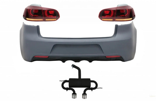 Heckstoßstange Mit Auspuffanlage Und Rückleuchten Voll-LED-Blinker Statisch Roter Rauch Passend Für VW Golf VI (2008-2013) R20 Design KITT