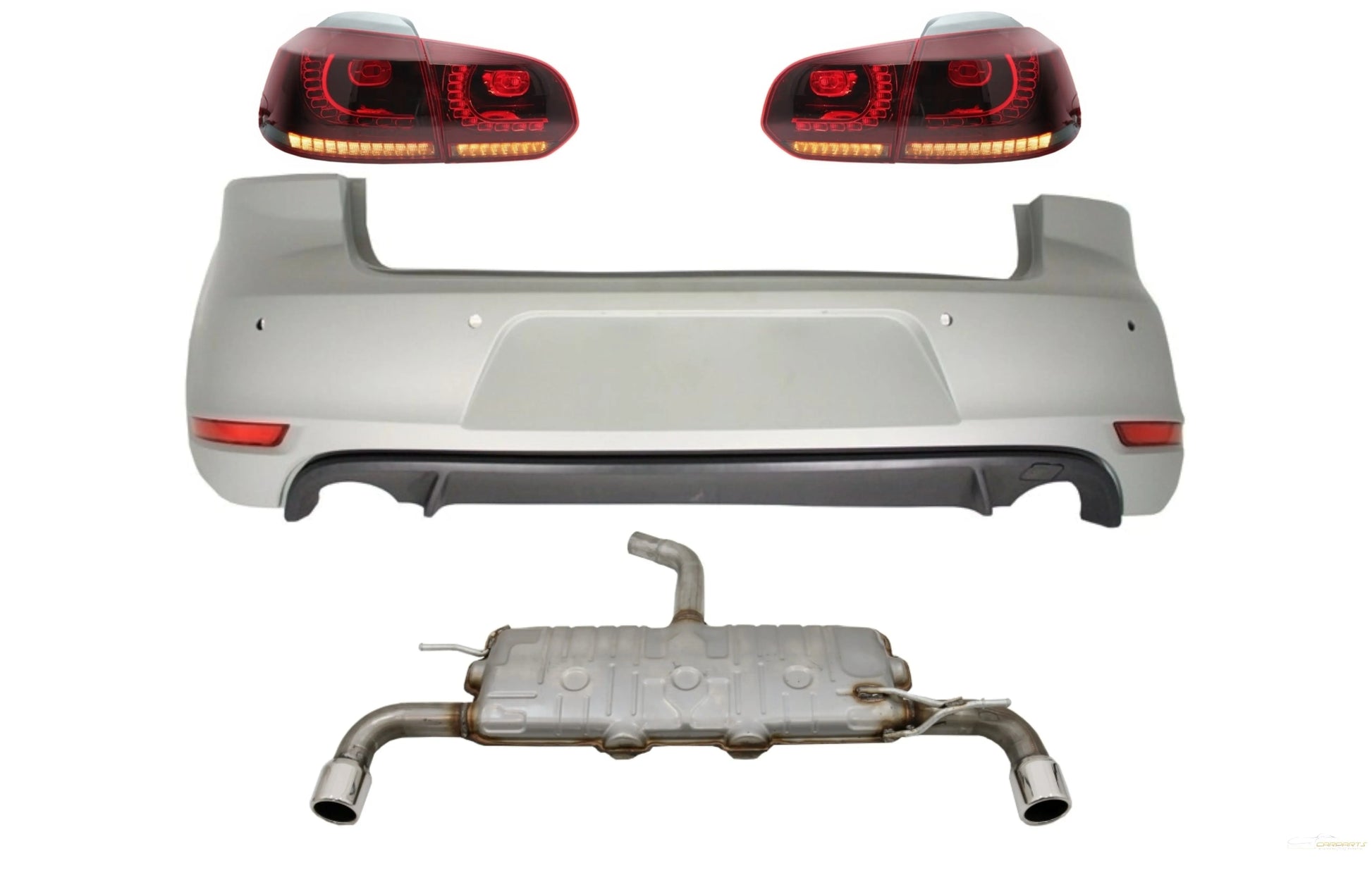 Heckstoßstange Passend Für VW Golf 6 VI (2008-2012) Mit Kompletter Abgasanlage Und Rückleuchten Voll-LED-Blinker Im Statischen GTI-Design KITT