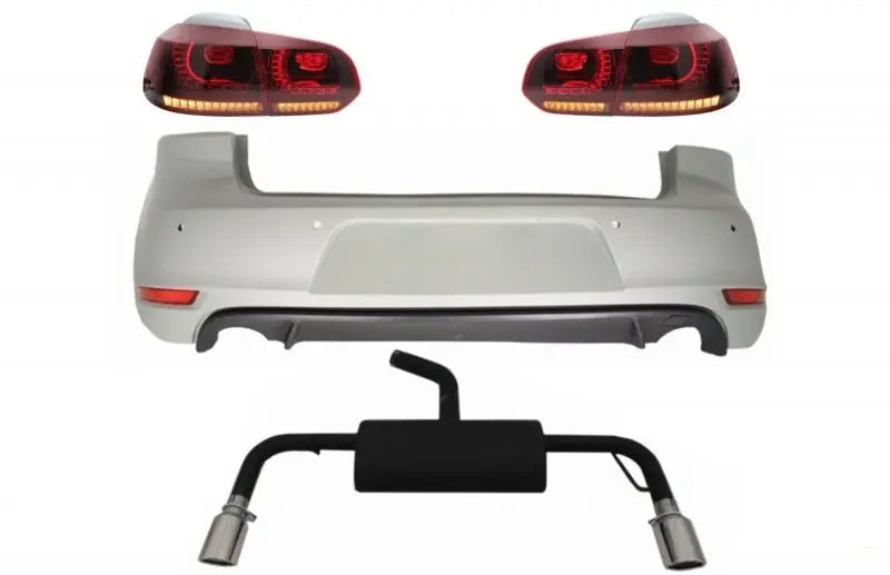 Heckstoßstange Passend Für VW Golf 6 VI (2008-2012) Mit Kompletter Auspuffanlage Und Rückleuchten Full-LED-Rot/Smoke-GTI-Design KITT
