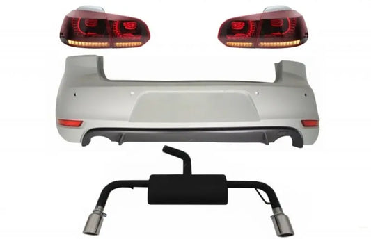 Heckstoßstange Passend Für VW Golf 6 VI (2008-2012) Mit Kompletter Auspuffanlage Und Rückleuchten Full-LED-Rot/Smoke-GTI-Design KITT