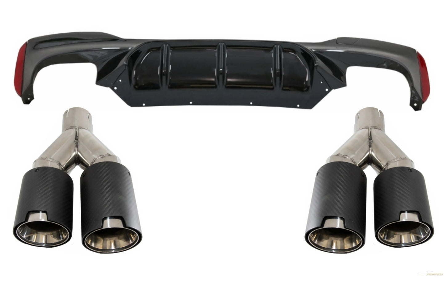 Heckstoßstangen-Diffusor Mit Carbon-Doppelauspuffrohren 6,8 Cm / 2,67 Zoll Passend Für BMW 5er G30 G31 (2017) M5 Design Klavierschwarz KITT