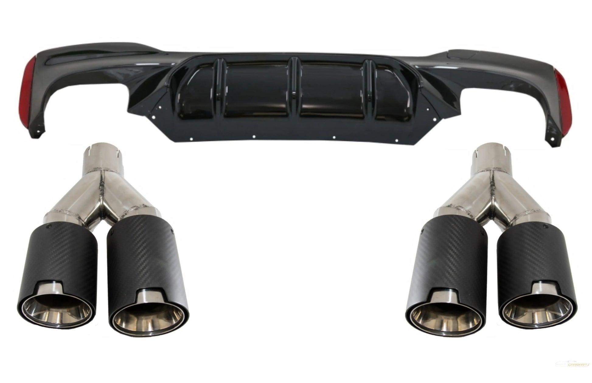 Heckstoßstangen-Diffusor Mit Carbon-Doppelauspuffrohren 6,8 Cm / 2,67 Zoll Passend Für BMW 5er G30 G31 (2017) M5 Design Klavierschwarz KITT