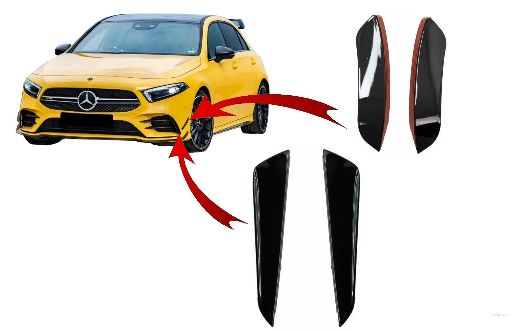 Kit Frontstoßstangenklappen Seitenflossenklappen Passend Für Mercedes A-Klasse W177 V177 (04.2018) A35 Design Black Edition KITT