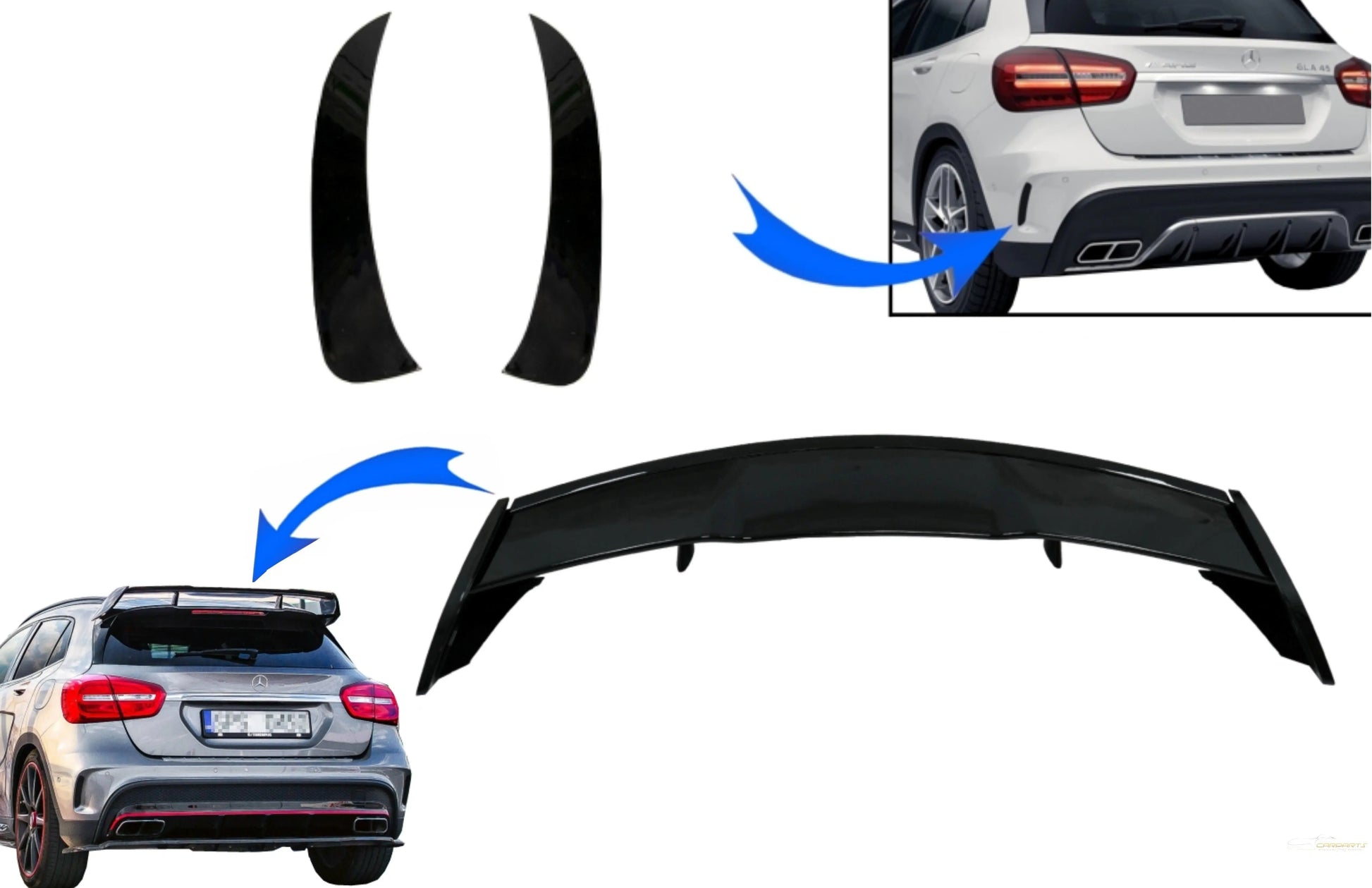 Kofferraumdeckelspoiler Mit Heckschürzenklappen Seitenfinnen Flics Passend Für Mercedes GLA X156 GLA45 (2014-2019) KITT