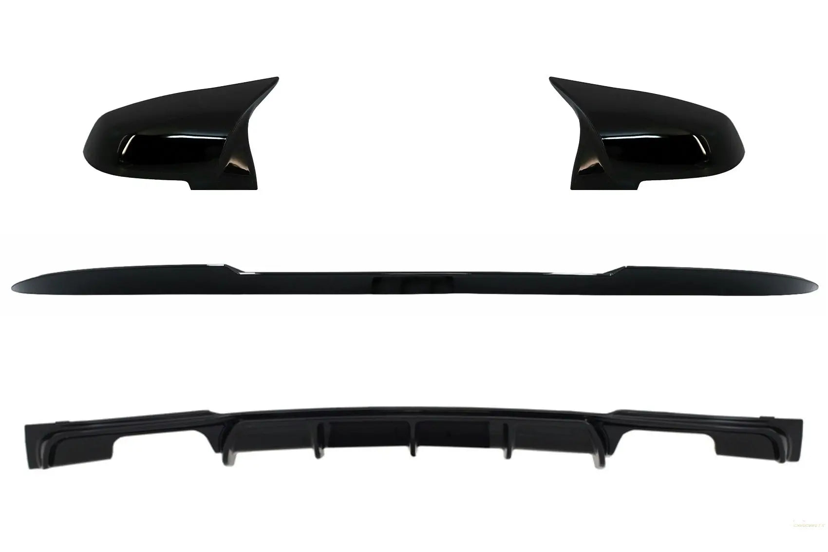 Kofferraumspoiler Mit Heckschürzenspoiler Volant Diffusor Doppelauslass Und Spiegelkappen Passend Für BMW 3er F30 M4 CSL Performance Piano Black KITT