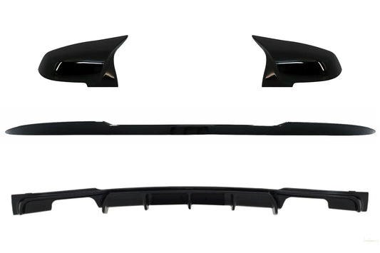 Kofferraumspoiler Mit Heckschürzenspoiler Volant Diffusor Doppelauslass Und Spiegelkappen Passend Für BMW 3er F30 M4 CSL Performance Piano Black KITT