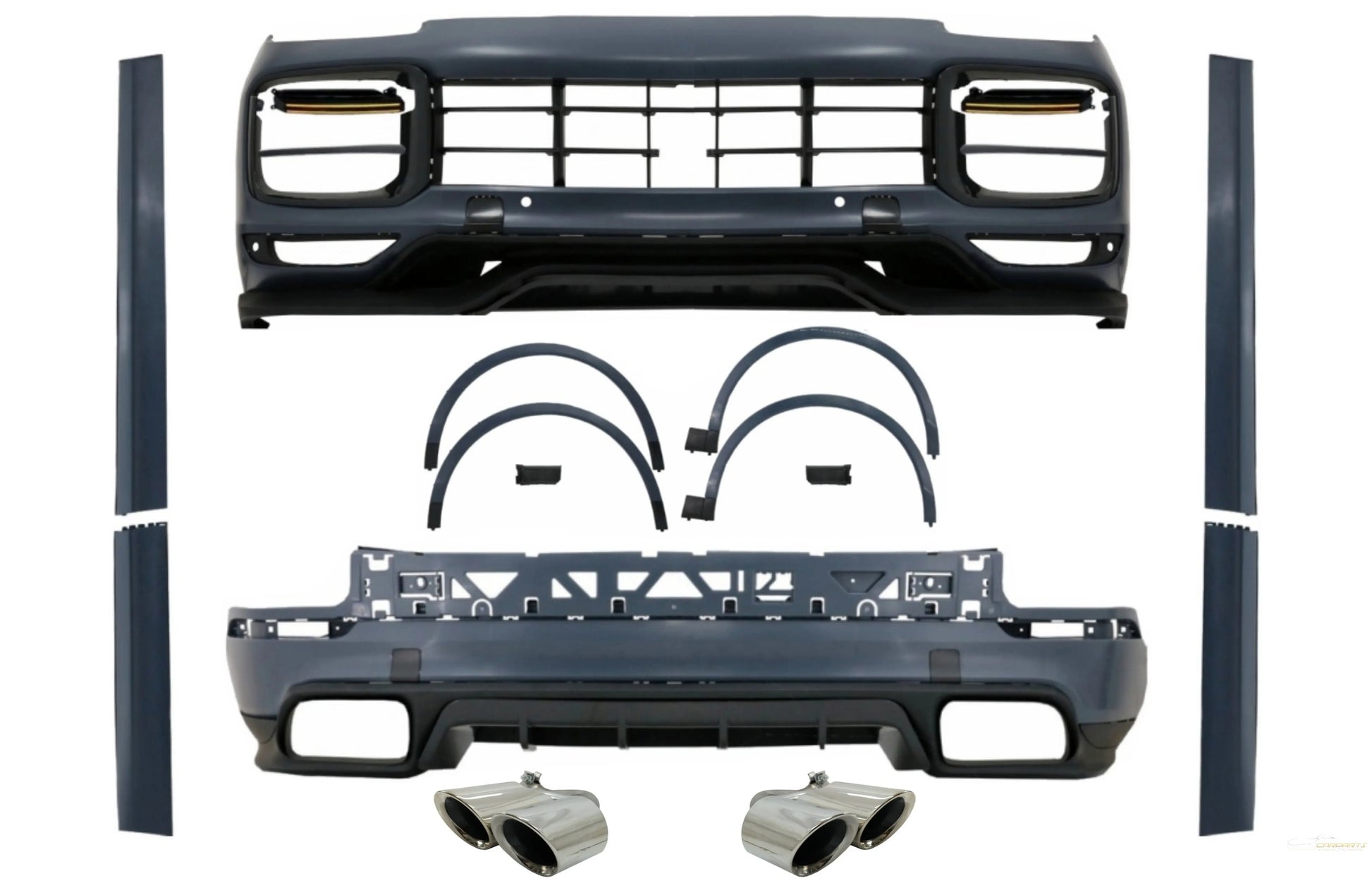 Komplettes Bodykit Mit Endrohrblenden Quad Chrom Passend Für Porsche Cayenne (9y0) (2018) Umbau Auf Turbo & Aero Look KITT