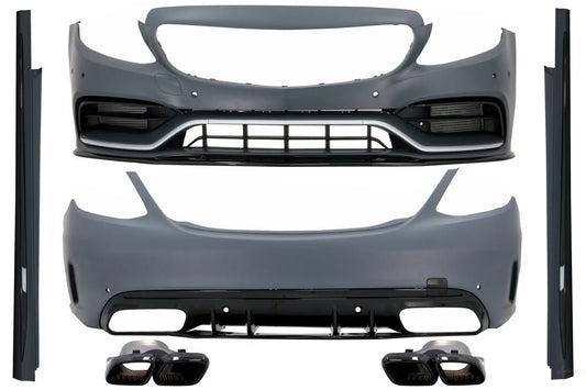 Komplettes Bodykit Mit Schalldämpferspitzen Passend Für Mercedes C-Klasse W205 Limousine (2014-2020) C63s Edition 1 Design KITT