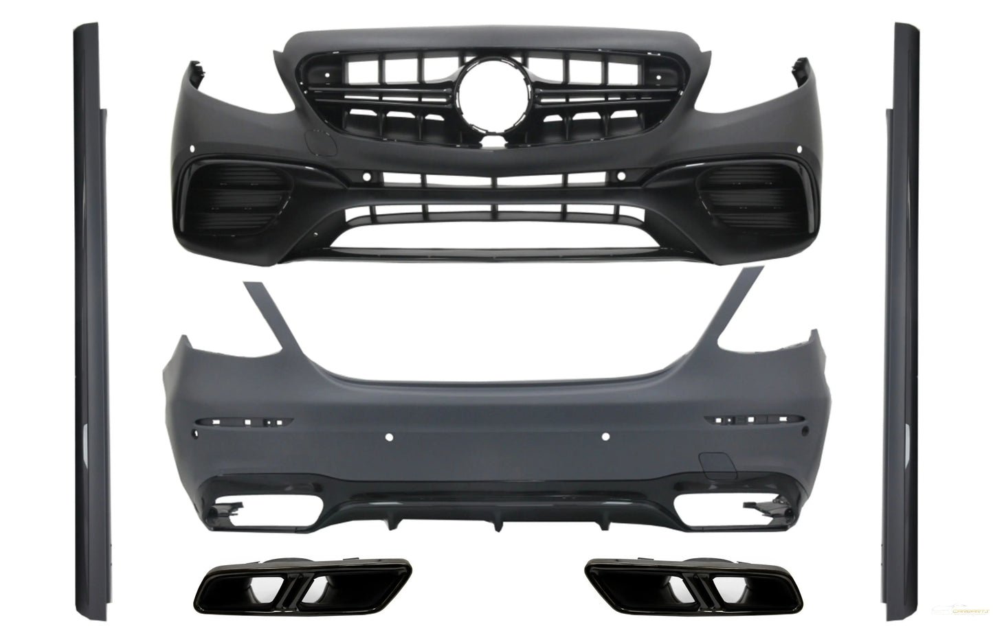 Komplettes Bodykit Passend Für Mercedes E-Klasse W213 (2016-2019) E63 Design Mit Endschalldämpfer Schwarz KITT