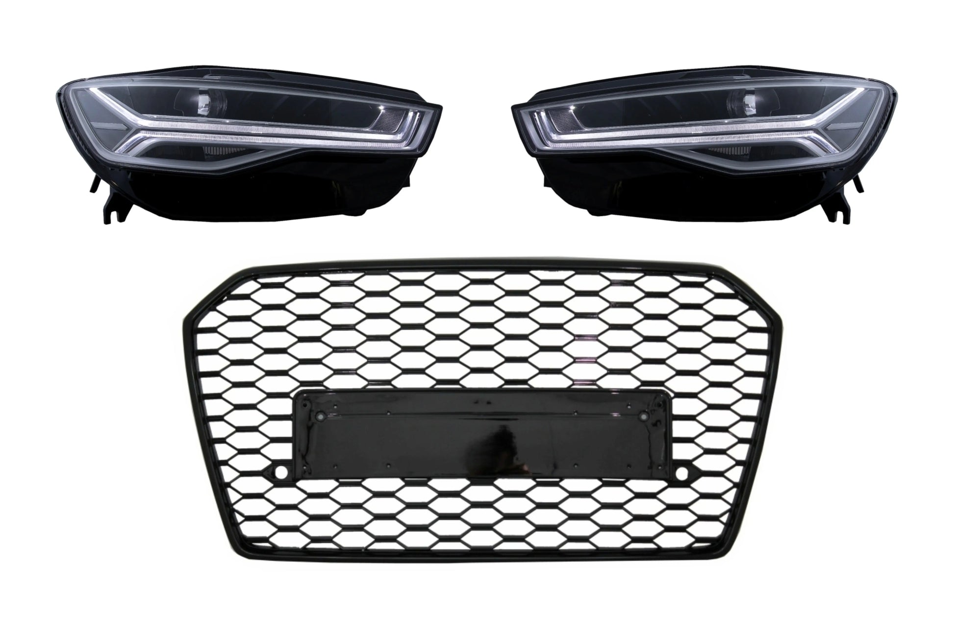 Kühlergrill Mit Voll-LED-Scheinwerfern Sequentielle Dynamische Blinker Geeignet Für Audi A6 C7 4G Facelift (2015-2018) RS6 Matrix-Design KITT