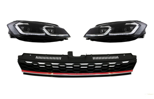 Kühlergrill Ohne Emblem Mit LED-Scheinwerfern Und Sequentiellen Dynamischen Blinkern, Geeignet Für VW Golf 7.5 VII Facelift GTI-Design KITT