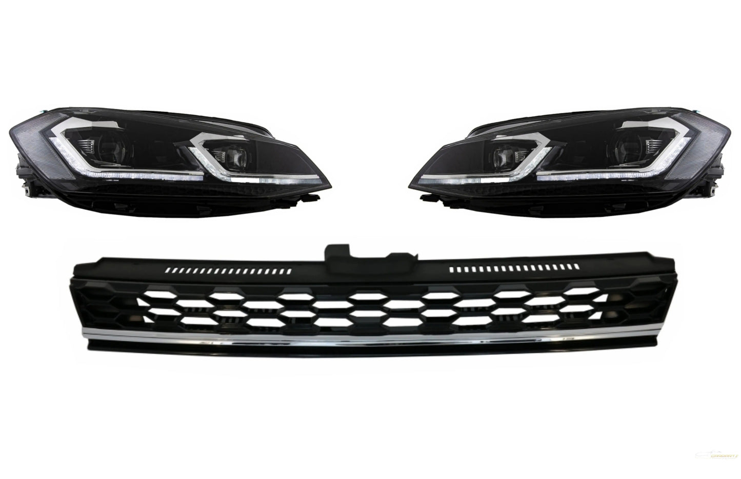 Kühlergrill Ohne Emblem Mit LED-Scheinwerfern, Sequenzielle Dynamische Blinker, Geeignet Für VW Golf 7.5 Facelift (2017-Up) GTI-Design, Chrom KITT