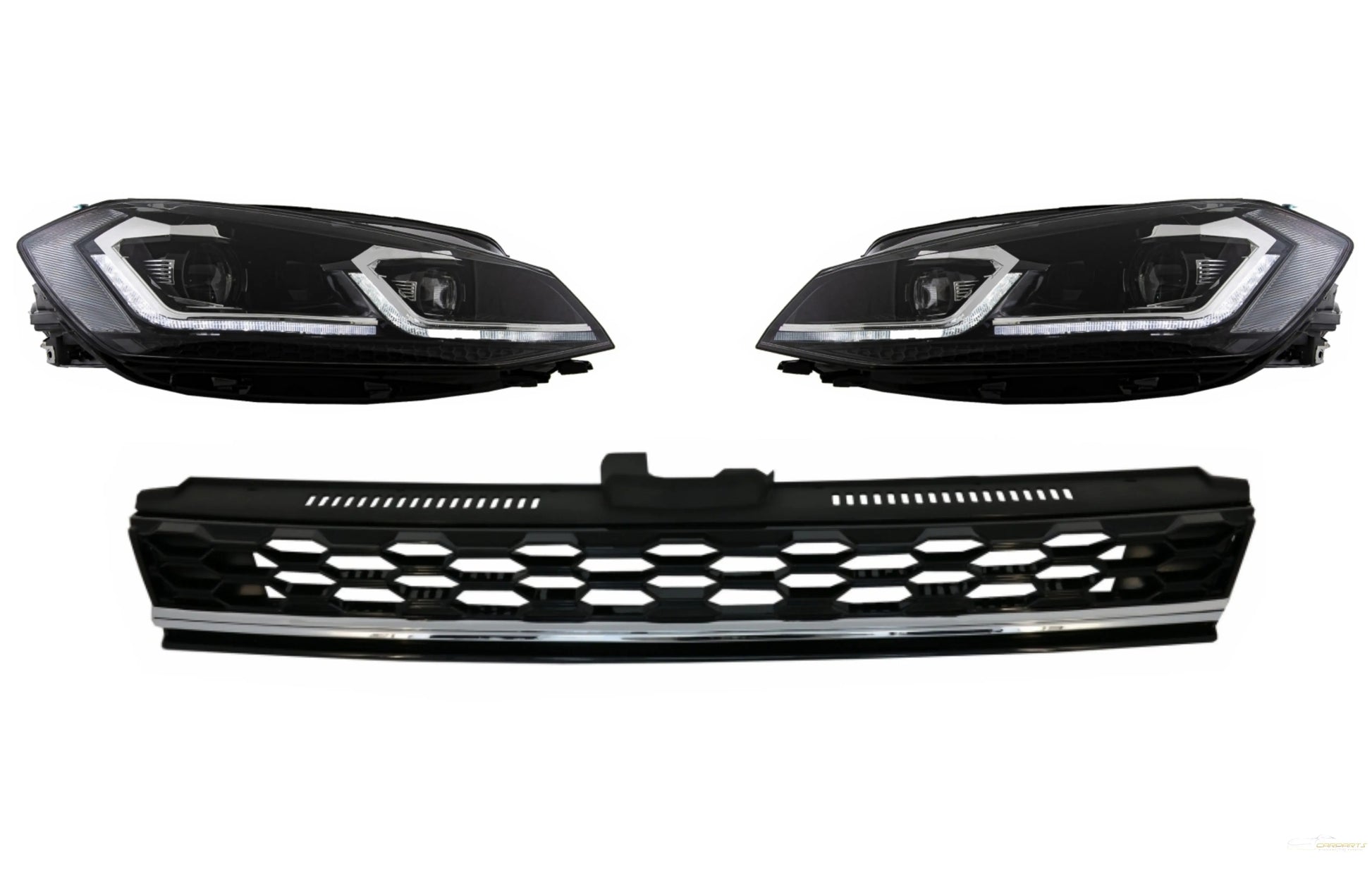 Kühlergrill Ohne Emblem Mit LED-Scheinwerfern, Sequenzielle Dynamische Blinker, Geeignet Für VW Golf 7.5 Facelift (2017-Up) GTI-Design, Chrom KITT