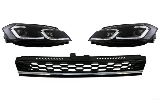 Kühlergrill Ohne Emblem Mit LED-Scheinwerfern, Sequenzielle Dynamische Blinker, Geeignet Für VW Golf 7.5 Facelift (2017-Up) GTI-Design, Chrom KITT