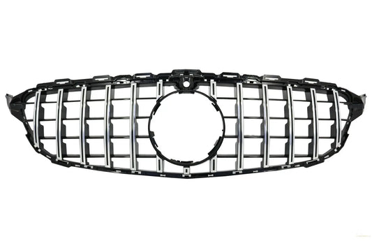 Kühlergrill Passend Für Mercedes C-Klasse W205 S205 A205 C205 (2014-2018) GT-R Panamericana Design Chrom Mit 360 Kamera KITT