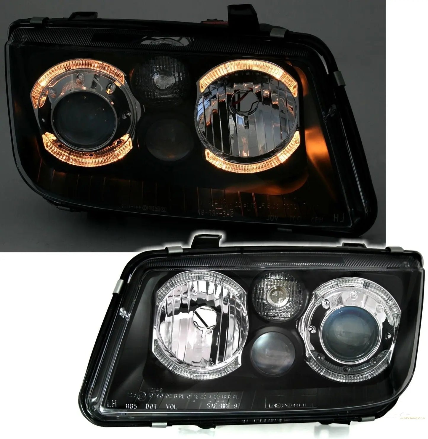 LED Angel Eyes Scheinwerfer Passend Für VW Bora (09.1998-07.2005) 2 Halo Felgen Schwarz KITT Lightning