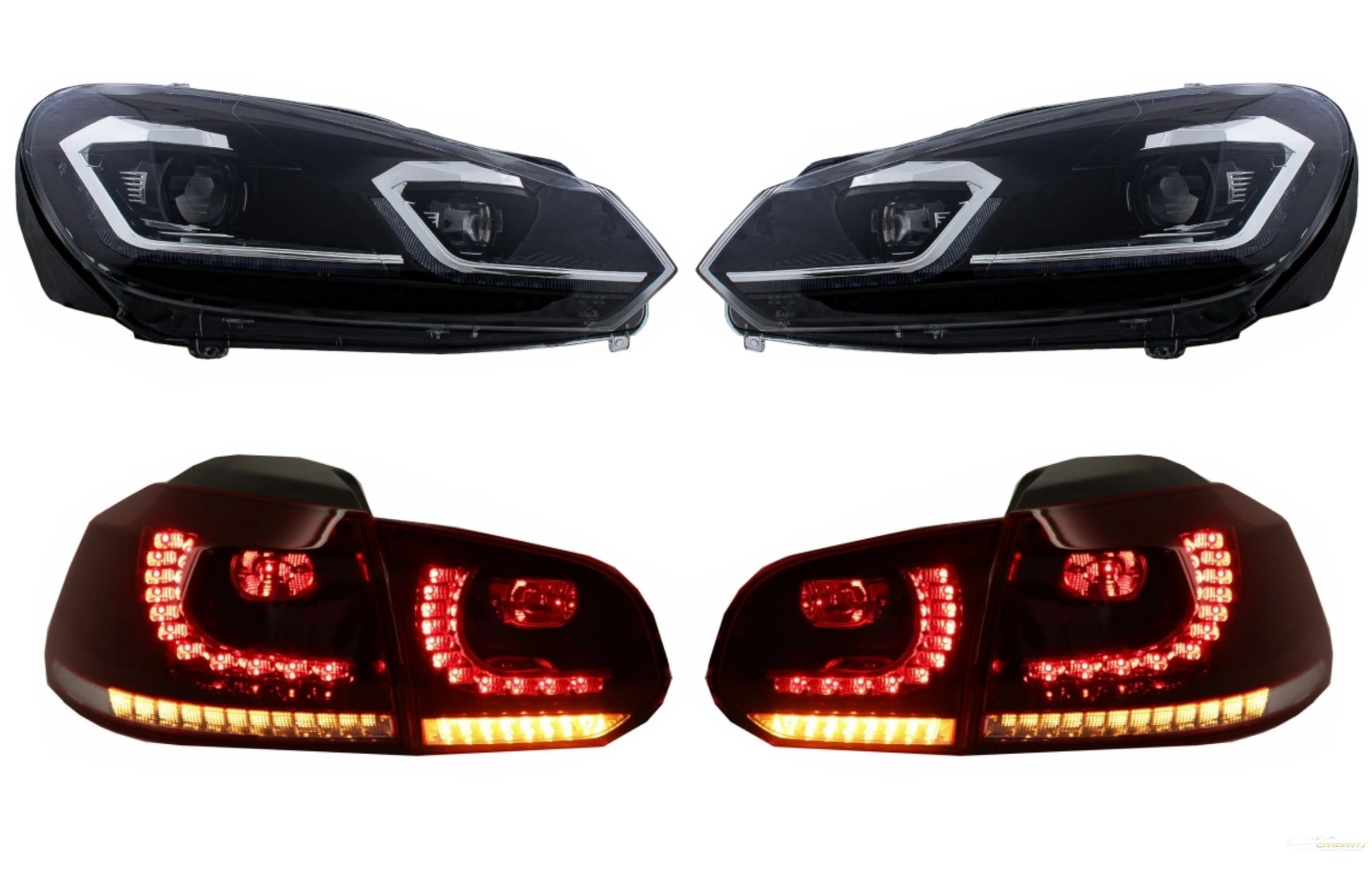 LED Scheinwerfer Und Rückleuchten Passend Für VW Golf 6 VI (2008-2013) Mit Facelift G7.5 Look Silber Fließend Dynamischer Sequenzieller Blinker LHD KITT