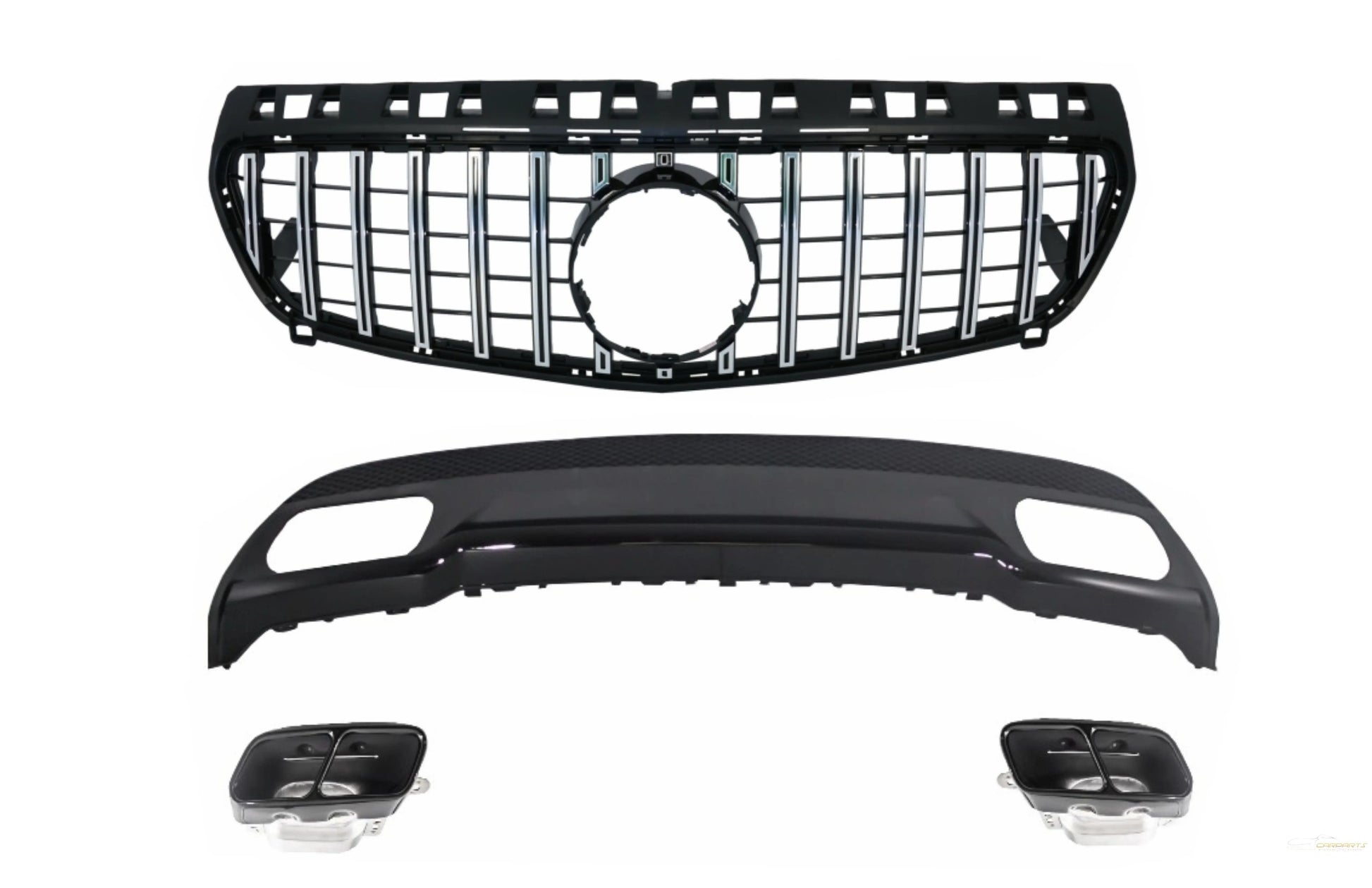 Luftdiffusor Für Heckstoßstange Mit Auspuffendrohr Passend Für Mercedes A-Klasse W176 (2012) Und Zentralgrill GT-R Panamericana Design Sport Pack KITT