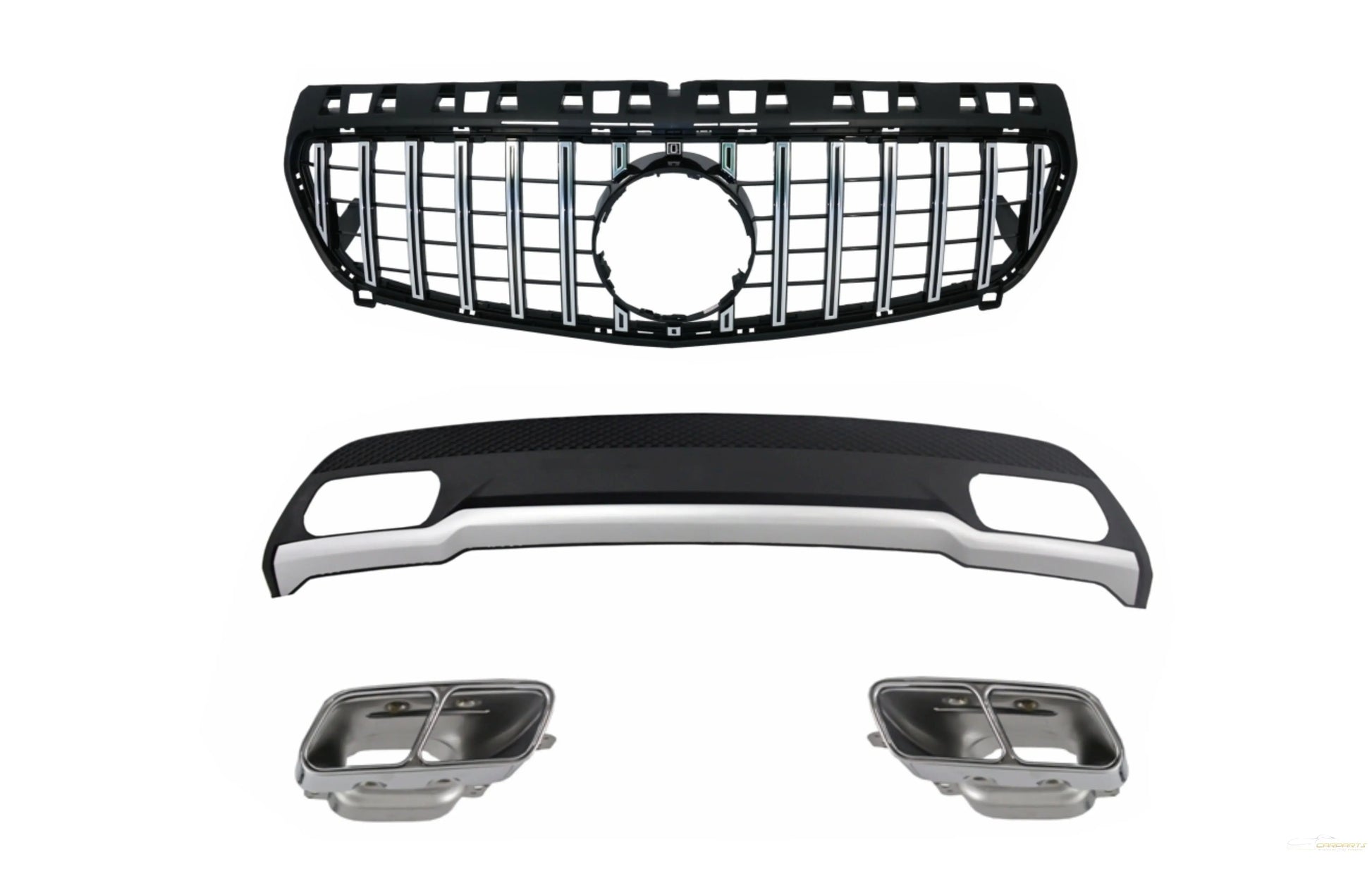 Luftdiffusor Mit Endschalldämpfer Und GT-R Panamericana-Grill, Passend Für Mercedes A-Klasse W176 (2012-08.2018) Sportpaket KITT
