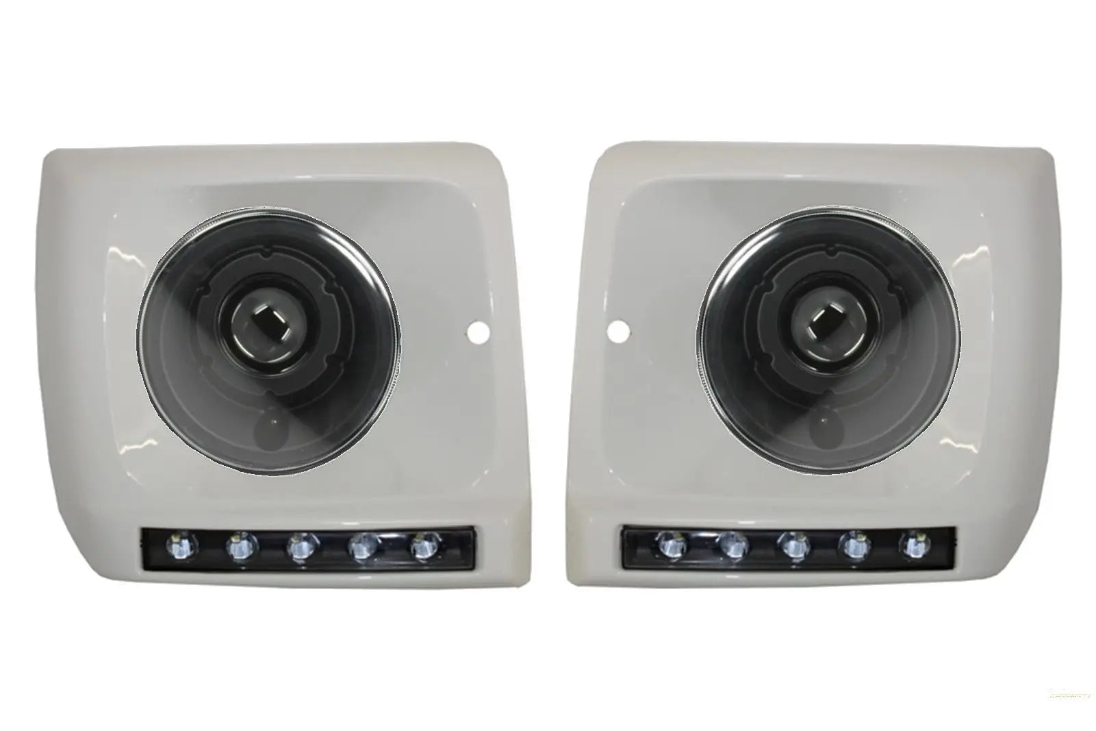 Montage Passend Für Mercedes W463 G-Klasse (1989-2012) LED Tagfahrlicht Weiße Abdeckungen Mit Scheinwerfern Schwarz Bi-Xenon-Look KITT