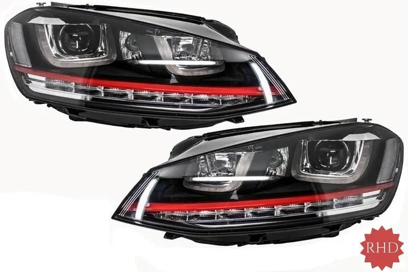 RHD Scheinwerfer 3D LED Tagfahrlicht Geeignet Für VW Golf 7 VII (2012-2017) Rot R20 GTI Look LED Fließende Dynamische Sequentielle Blinker KITT