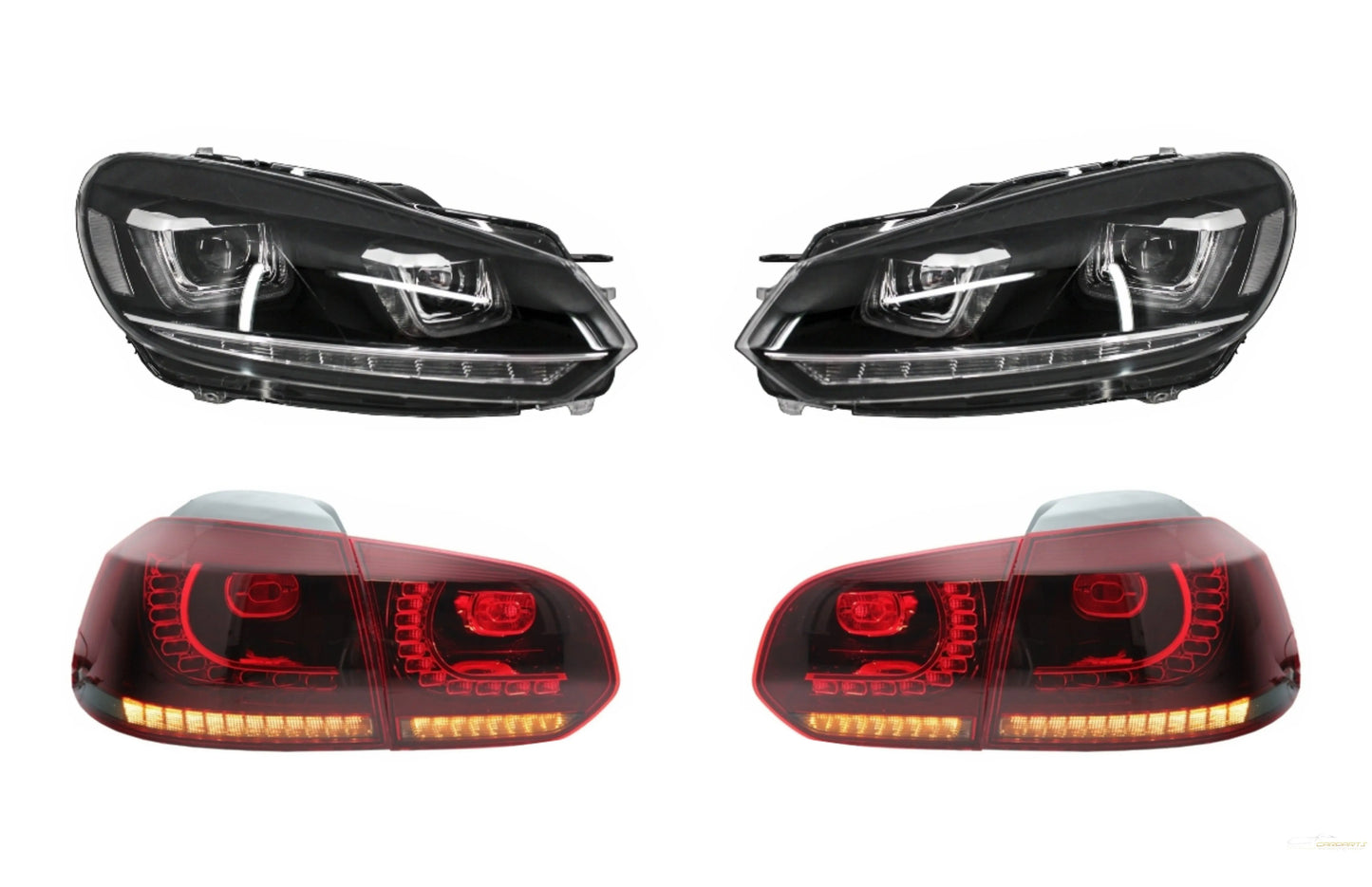 RHD Scheinwerfer Chrom Mit Rückleuchten Voll LED Passend Für VW Golf 6 VI (2008-2013) LED Fließendes Abbiegelicht R20 U-Design KITT