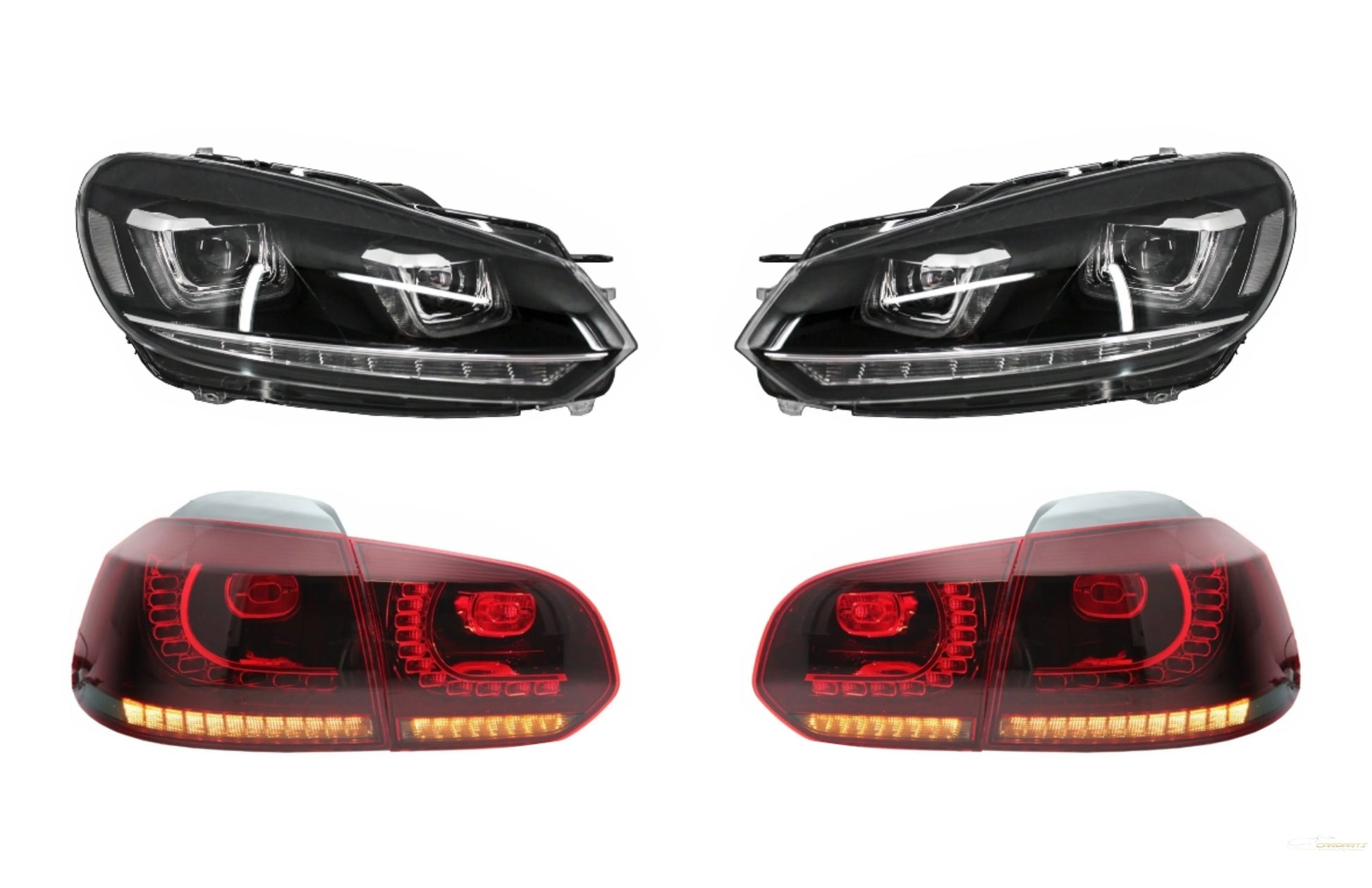 RHD Scheinwerfer Chrom Mit Rückleuchten Voll LED Passend Für VW Golf 6 VI (2008-2013) LED Fließendes Abbiegelicht R20 U-Design KITT