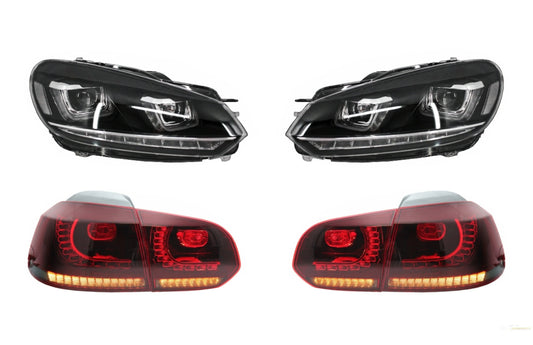 RHD Scheinwerfer Chrom Mit Rückleuchten Voll LED Passend Für VW Golf 6 VI (2008-2013) LED Fließendes Abbiegelicht R20 U-Design KITT