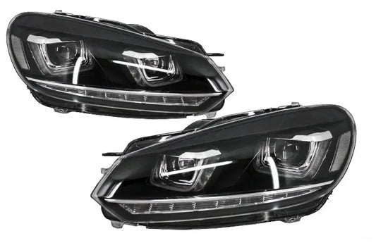 RHD Scheinwerfer Chrom Mit Rückleuchten Voll LED Passend Für VW Golf 6 VI (2008-2013) LED Fließendes Abbiegelicht R20 U-Design KITT