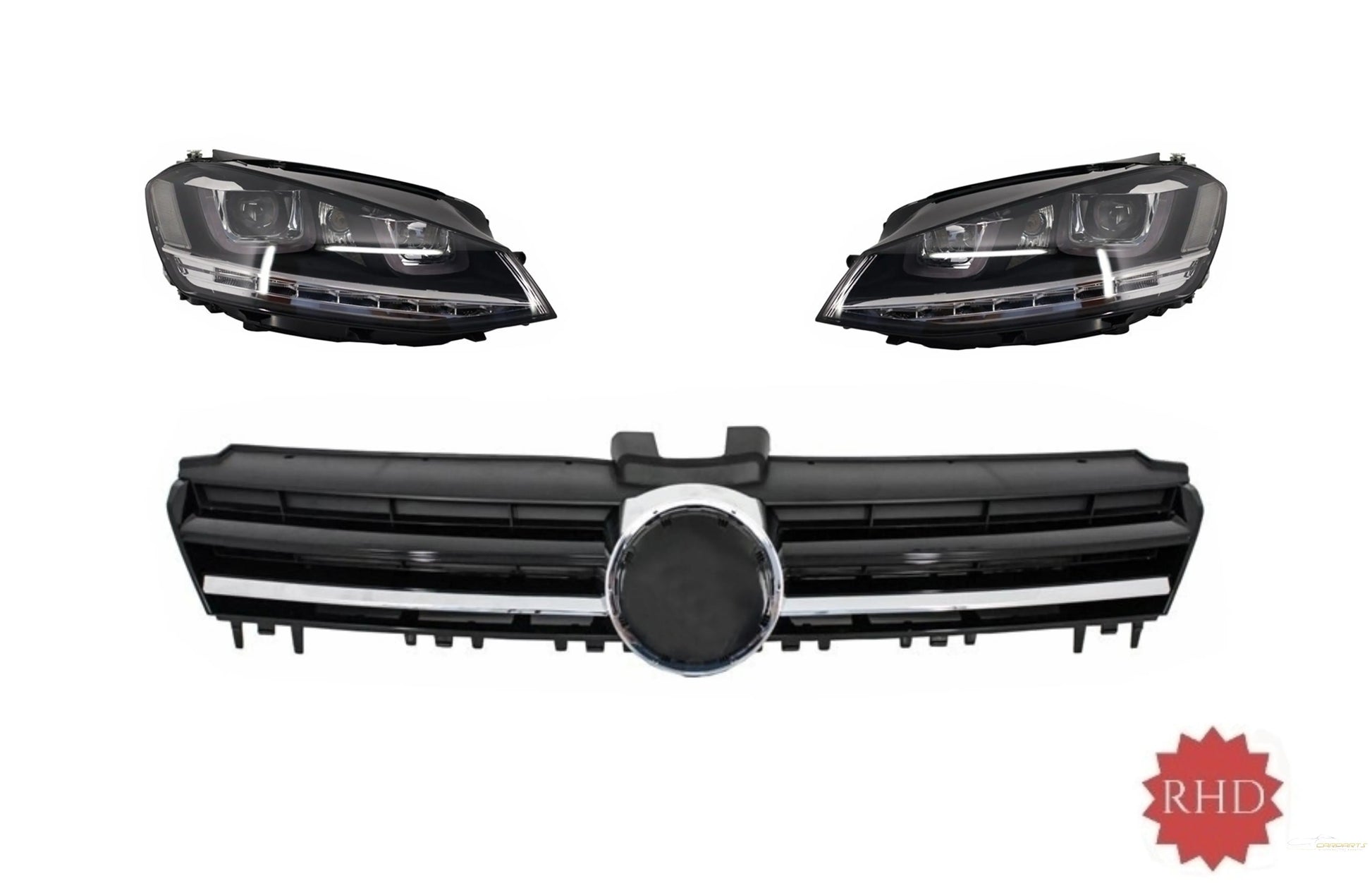 RHD Scheinwerfer LED Fließende Dynamische Sequentielle Abbiegelichter Mit Mittigem Gitter Passend Für VW Golf 7 VII R-Line Design Chromeinsätze KITT